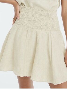 J. Crew Cream Smocked-Waist Linen Blend Skater Skirt